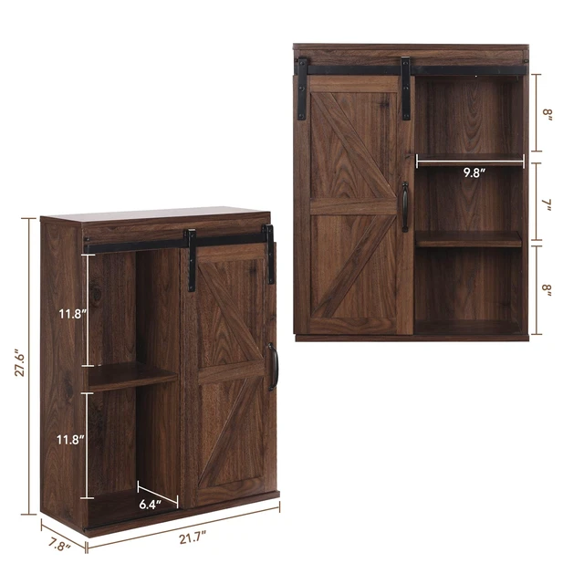 Alt view image 4 of 7 - Farmhouse Bathroom Wall Cabinet with Sliding Barn Door | Rustic Medicine Cabinet with Adjustable Shelf, 3-Tier Vintage Storage Cabinet for Kitchen, Bathroom, Laundry, Living Room
