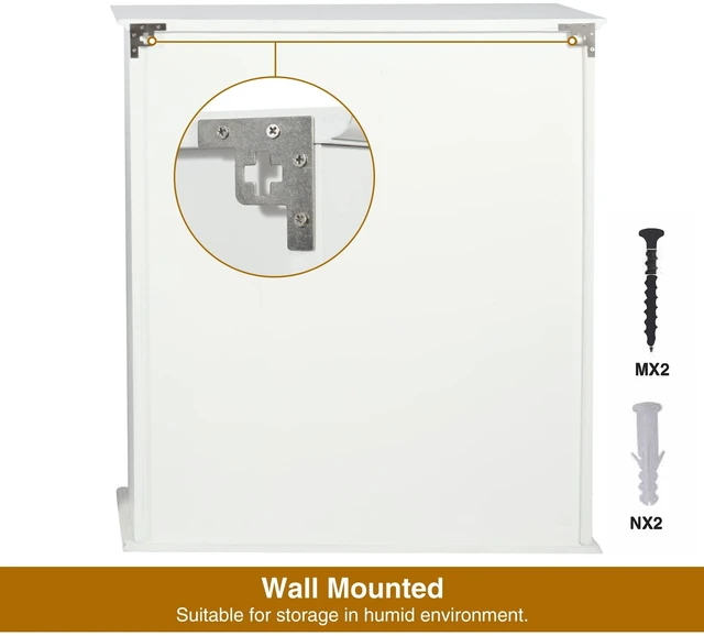 Alt view image 7 of 7 - 27.6in Length Bathroom Cabinet Wall Mounted | Over Toilet Storage Cabinet with 2 Doors and Adjustable Shelves,Wood Medicine Cabinet for Bathroom, White