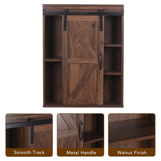 Alt view image 6 of 7 - Farmhouse Bathroom Wall Cabinet with Sliding Barn Door | Rustic Medicine Cabinet with Adjustable Shelf, 3-Tier Vintage Storage Cabinet for Kitchen, Bathroom, Laundry, Living Room
