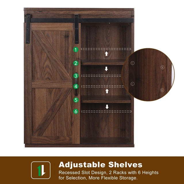 Alt view image 7 of 7 - Farmhouse Bathroom Wall Cabinet with Sliding Barn Door | Rustic Medicine Cabinet with Adjustable Shelf, 3-Tier Vintage Storage Cabinet for Kitchen, Bathroom, Laundry, Living Room