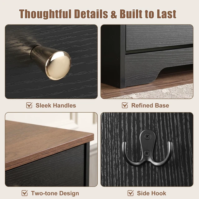 Alt view image 6 of 7 - Shoe Cabinet, 2 Flip Drawers Slim Black Walnut Top Entry Storage | 9.5In Slim MDF, Walnut Top, Holds Up To 12 Pairs, Fits US Men Size 12, Removable Shelves, Soft Close Flip, Anti-Tip Bracket