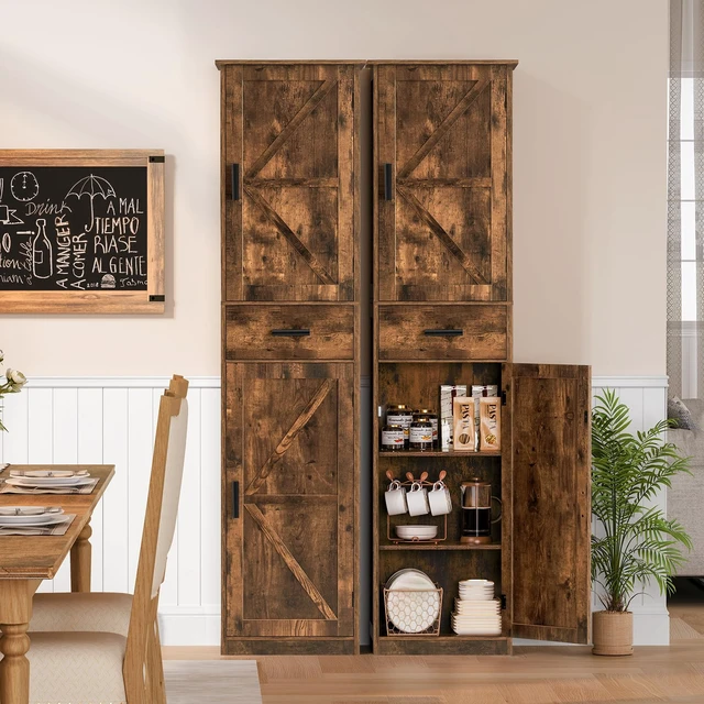 Alt view image 2 of 7 - Tall Bathroom Cabinet, Storage Cabinet with 6 Shelves & Drawer | Bathroom Storage Cabinet with Adjustable Shelves, Tall Cabinet for Living Room, Home Office, Brown