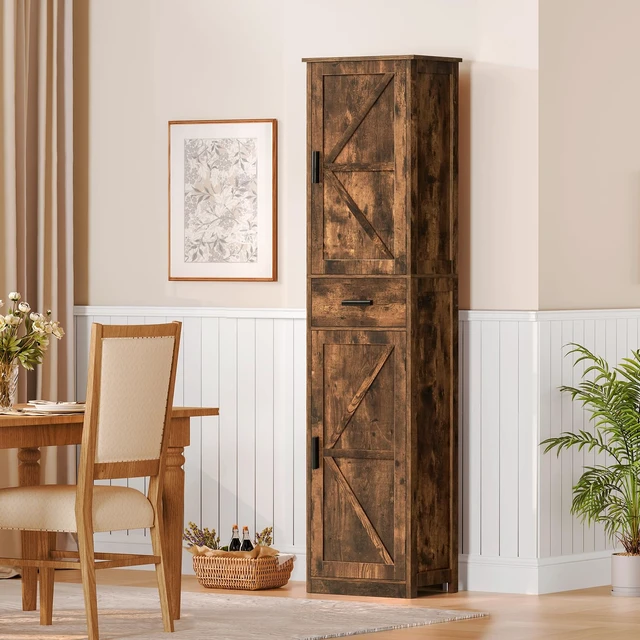 Alt view image 6 of 7 - Tall Bathroom Cabinet, Storage Cabinet with 6 Shelves & Drawer | Bathroom Storage Cabinet with Adjustable Shelves, Tall Cabinet for Living Room, Home Office, Brown