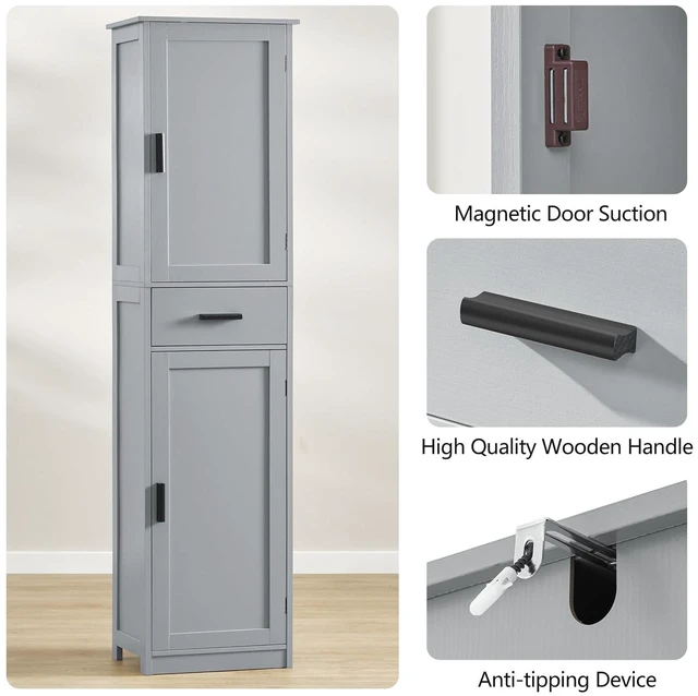 Alt view image 7 of 7 - 67 Tall Bathroom Cabinet, Storage Cabinet with 4 Shelves & 2 Doors, Narrow Storage Cabinet for Bathroom, Living Room, Home Office, Greige