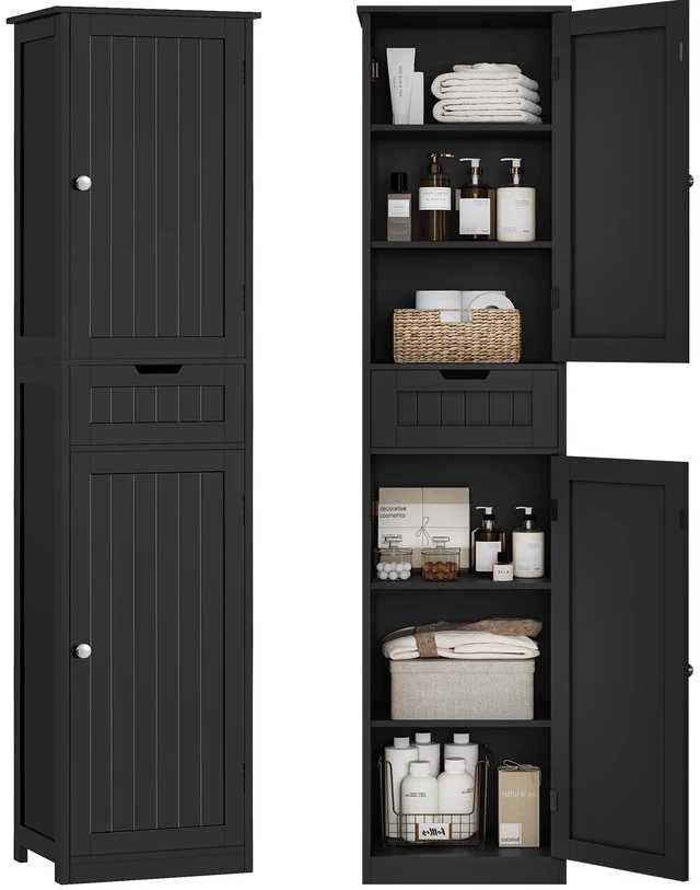 Main image of 66.9" H Tall Storage Cabinet with 2 Doors and 1 Drawer, Narrow Black Cabinet with Adjustable Shelves, for Bathroom, Living Room, Entryway, Kitchen, Black