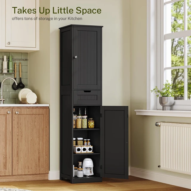 Alt view image 3 of 7 - 66.9" H Tall Storage Cabinet with 2 Doors and 1 Drawer, Narrow Black Cabinet with Adjustable Shelves, for Bathroom, Living Room, Entryway, Kitchen, Black