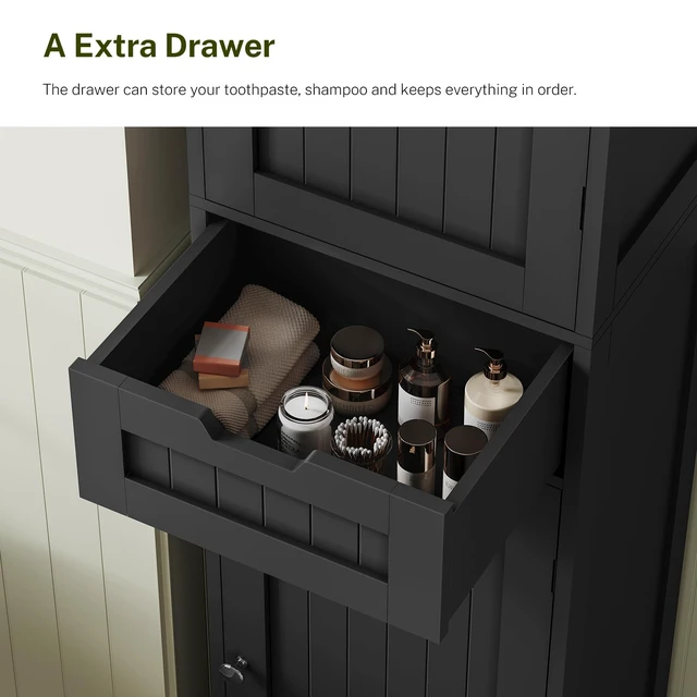 Alt view image 5 of 7 - 66.9" H Tall Storage Cabinet with 2 Doors and 1 Drawer, Narrow Black Cabinet with Adjustable Shelves, for Bathroom, Living Room, Entryway, Kitchen, Black