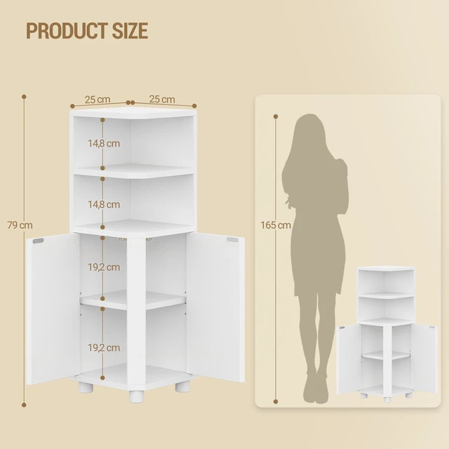 Alt view image 2 of 7 - Corner Cabinet, Small Bathroom Corner Cabinet with Doors | Narrow Storage Cabinets with Adjustable Shelves, Bathroom Organizers and Storage for Small Space, White BC21003X