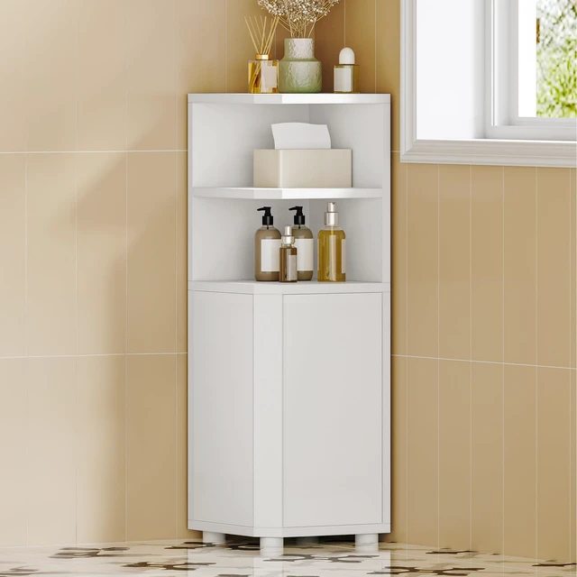 Main image of Corner Cabinet, Small Bathroom Corner Cabinet with Doors | Narrow Storage Cabinets with Adjustable Shelves, Bathroom Organizers and Storage for Small Space, White BC21003X