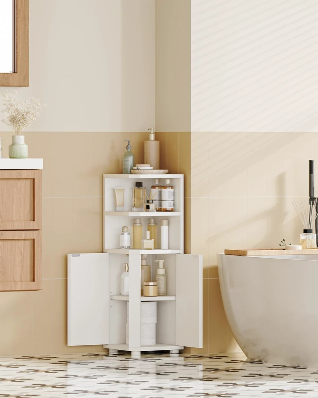 Alt view image 3 of 7 - Corner Cabinet, Small Bathroom Corner Cabinet with Doors | Narrow Storage Cabinets with Adjustable Shelves, Bathroom Organizers and Storage for Small Space, White BC21003X