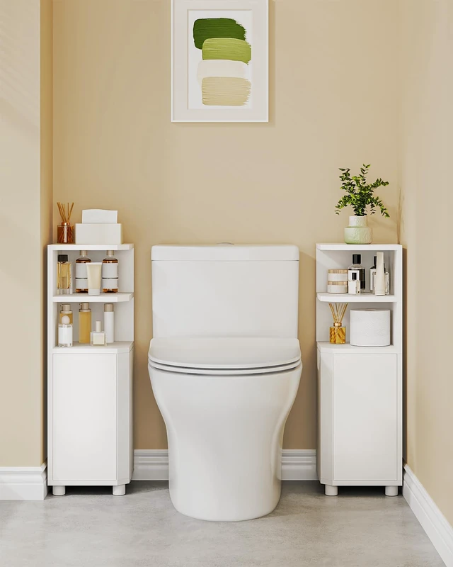 Alt view image 4 of 7 - Corner Cabinet, Small Bathroom Corner Cabinet with Doors | Narrow Storage Cabinets with Adjustable Shelves, Bathroom Organizers and Storage for Small Space, White BC21003X