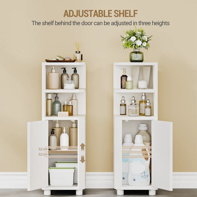 Alt view image 6 of 7 - Corner Cabinet, Small Bathroom Corner Cabinet with Doors | Narrow Storage Cabinets with Adjustable Shelves, Bathroom Organizers and Storage for Small Space, White BC21003X