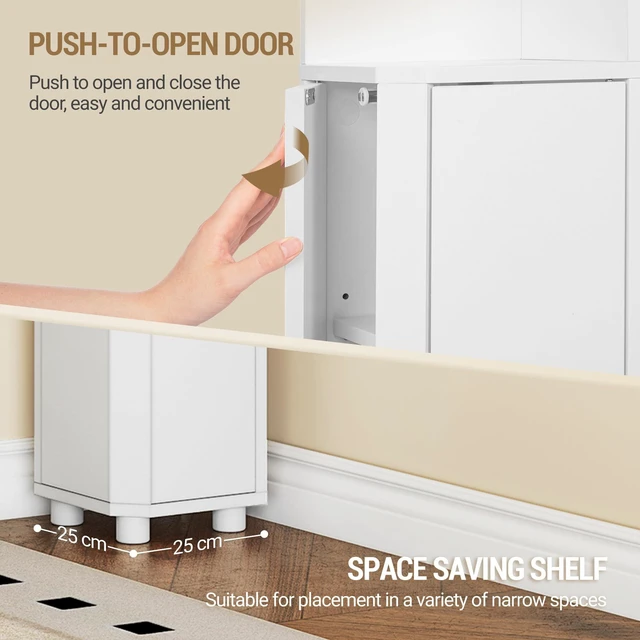 Alt view image 7 of 7 - Corner Cabinet, Small Bathroom Corner Cabinet with Doors | Narrow Storage Cabinets with Adjustable Shelves, Bathroom Organizers and Storage for Small Space, White BC21003X