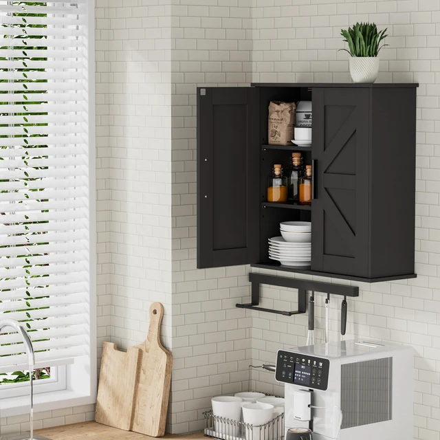 Alt view image 7 of 7 - Bathroom Wall Cabinet, Medicine Cabinet with Adjustable Shelves | 3-Tier Wall Mounted Over Toilet Storage with Barn Doors, for Bathroom, Kitchen, Entryway, Laundry Room, Black, (7.9" D)