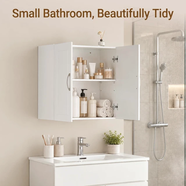 Alt view image 2 of 7 - Wall Cabinet Laundry Room, Medicine Cabinet for Bathroom Kitchen Garage, Wall Storage Cabinet with Adjustable Shelf, White FRG231-W