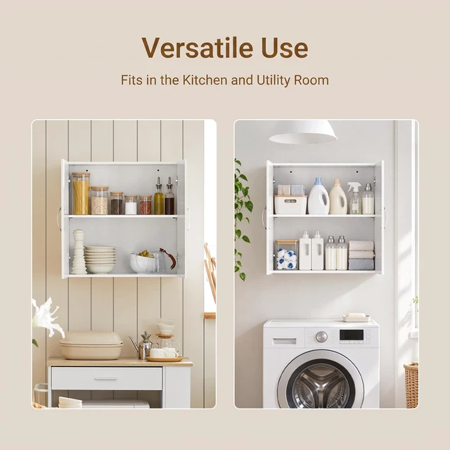 Alt view image 6 of 7 - Wall Cabinet Laundry Room, Medicine Cabinet for Bathroom Kitchen Garage, Wall Storage Cabinet with Adjustable Shelf, White FRG231-W