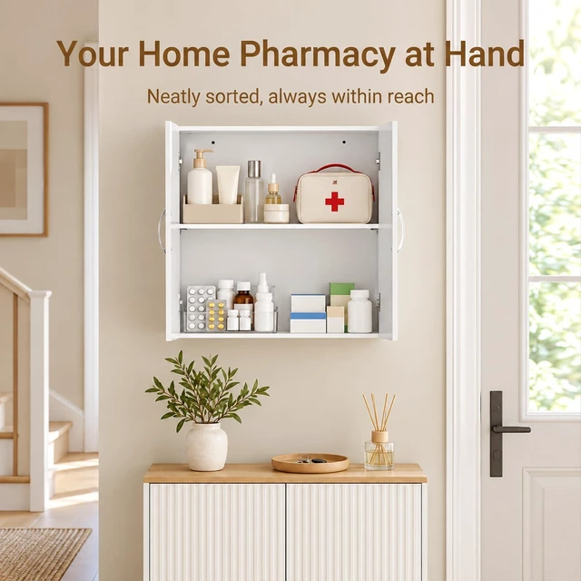 Alt view image 7 of 7 - Wall Cabinet Laundry Room, Medicine Cabinet for Bathroom Kitchen Garage, Wall Storage Cabinet with Adjustable Shelf, White FRG231-W