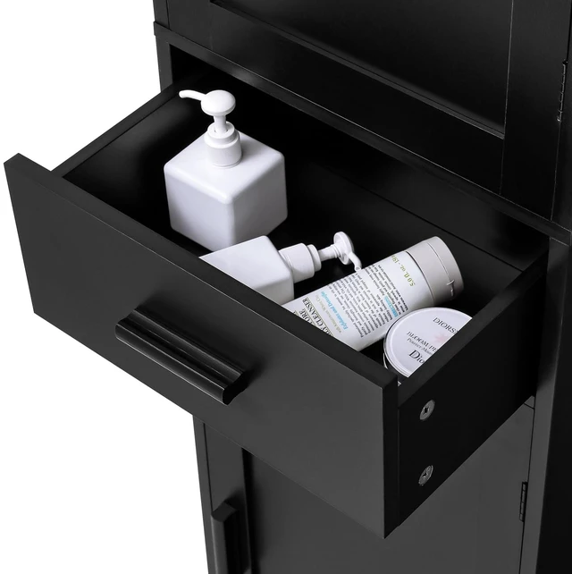 Alt view image 4 of 7 - 67'' Tall Storage Cabinet with 4 Shelves & 2 Doors, Bathroom Cabinet with 1 Drawer, Narrow Storage Cabinets for Bathroom, Living Room, Home Office, Black