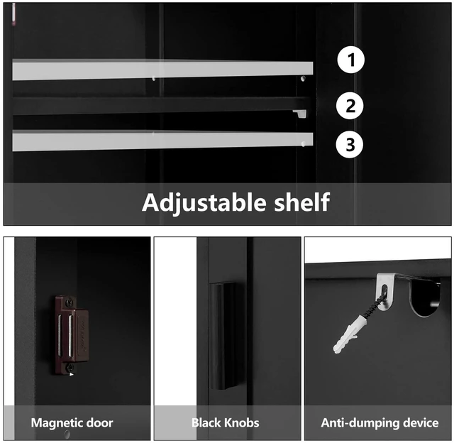 Alt view image 5 of 7 - 67'' Tall Storage Cabinet with 4 Shelves & 2 Doors, Bathroom Cabinet with 1 Drawer, Narrow Storage Cabinets for Bathroom, Living Room, Home Office, Black