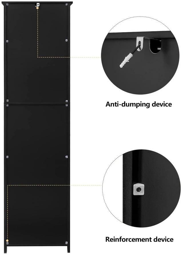 Alt view image 7 of 7 - 67'' Tall Storage Cabinet with 4 Shelves & 2 Doors, Bathroom Cabinet with 1 Drawer, Narrow Storage Cabinets for Bathroom, Living Room, Home Office, Black