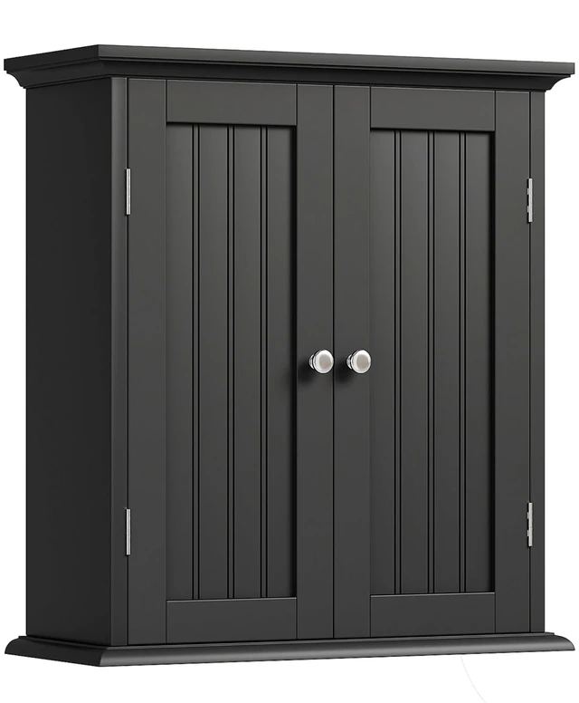 Main image of Bathroom Wall Cabinet with 2 Doors, Over The Toilet | 8.8"D x 21.1"W x 24"H, Medicine Cabinet, Adjustable Shelves, Cupboard, Black