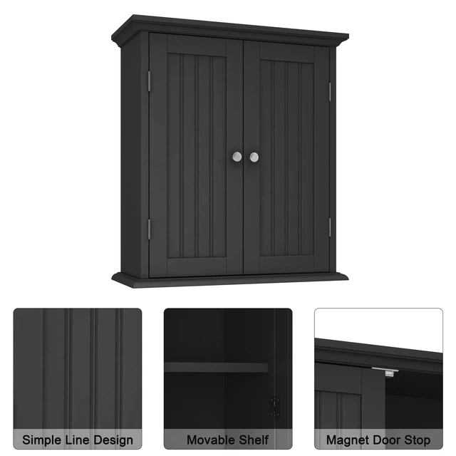 Alt view image 3 of 7 - Bathroom Wall Cabinet with 2 Doors, Over The Toilet | 8.8"D x 21.1"W x 24"H, Medicine Cabinet, Adjustable Shelves, Cupboard, Black