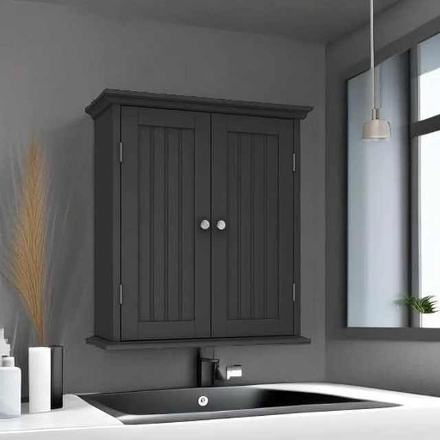 Alt view image 5 of 7 - Bathroom Wall Cabinet with 2 Doors, Over The Toilet | 8.8"D x 21.1"W x 24"H, Medicine Cabinet, Adjustable Shelves, Cupboard, Black