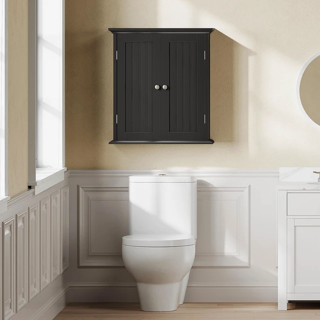 Alt view image 4 of 7 - Bathroom Wall Cabinet with 2 Doors, Over The Toilet | 8.8"D x 21.1"W x 24"H, Medicine Cabinet, Adjustable Shelves, Cupboard, Black