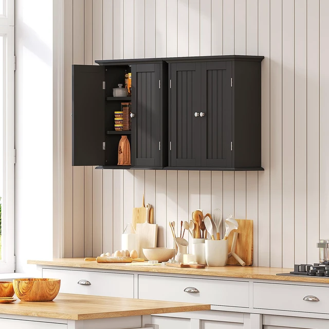Alt view image 6 of 7 - Bathroom Wall Cabinet with 2 Doors, Over The Toilet | 8.8"D x 21.1"W x 24"H, Medicine Cabinet, Adjustable Shelves, Cupboard, Black