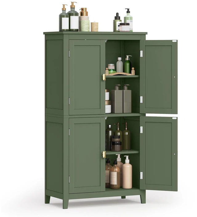 Main image of Bathroom Floor Cabinet, with 4 Doors, Forest Green | Freestanding Bathroom Storage Unit, Adjustable Shelf,23.6 x 11.8 x 43.3 Inches, HELAN Collection UBBC552C01