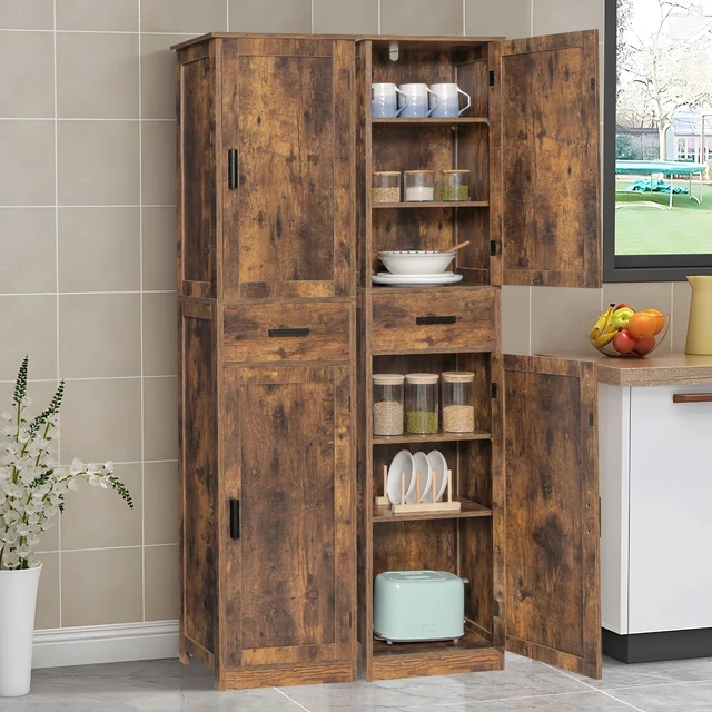 Alt view image 3 of 7 - 67'' Tall Storage Cabinet with Adjustable Shelves & 2 Doors, Bathroom Cabinet with 1 Drawer, Narrow Tall Cabinets for Living Room, Home Office, Rustic Brown