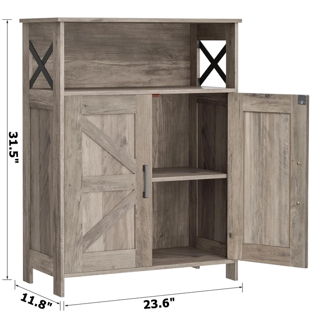 Alt view image 3 of 7 - Farmhouse Bathroom Storage Cabinet with Doors, Small Floor Cabinet | Toilet Paper Cabinet with Adjustable Shelf, Freestanding Storage Cabinet for Kitchen/Laundry/Living Room, 24"W, Greige