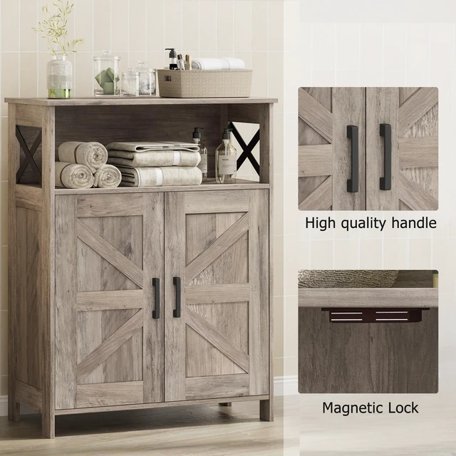 Alt view image 5 of 7 - Farmhouse Bathroom Storage Cabinet with Doors, Small Floor Cabinet | Toilet Paper Cabinet with Adjustable Shelf, Freestanding Storage Cabinet for Kitchen/Laundry/Living Room, 24"W, Greige