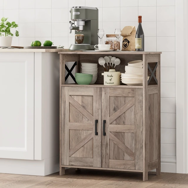 Alt view image 7 of 7 - Farmhouse Bathroom Storage Cabinet with Doors, Small Floor Cabinet | Toilet Paper Cabinet with Adjustable Shelf, Freestanding Storage Cabinet for Kitchen/Laundry/Living Room, 24"W, Greige