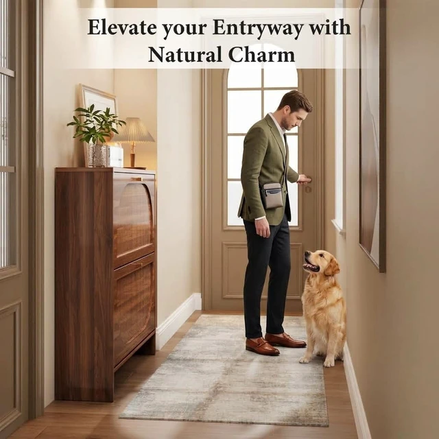 Alt view image 5 of 7 - Arch-Chic Shoe Cabinet for Entryway, Modern Mid-Century Shoe Storage Cabinet with Fluted, Narrow Shoe Rack with Adjustable Shelves & Tipping Protection, Fits Size 12+ Shoes,Luminous Walnut