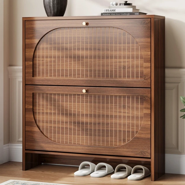 Main image of Arch-Chic Shoe Cabinet for Entryway, Modern Mid-Century Shoe Storage Cabinet with Fluted, Narrow Shoe Rack with Adjustable Shelves & Tipping Protection, Fits Size 12+ Shoes,Luminous Walnut