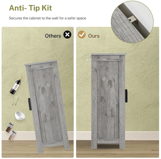 Alt view image 6 of 7 - Storage Cabinet with 2 Doors and 4 Adjustable Shelves, Buffet Cabinet with Storage, Floor Cabinet for Living Room, Entryway, Kitchen, Rustic Gray