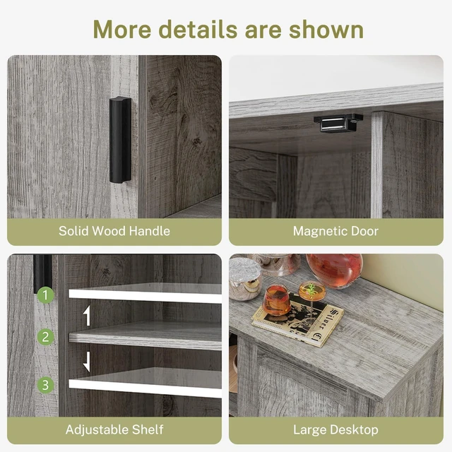 Alt view image 5 of 7 - Storage Cabinet with 2 Doors and 4 Adjustable Shelves, Buffet Cabinet with Storage, Floor Cabinet for Living Room, Entryway, Kitchen, Rustic Gray