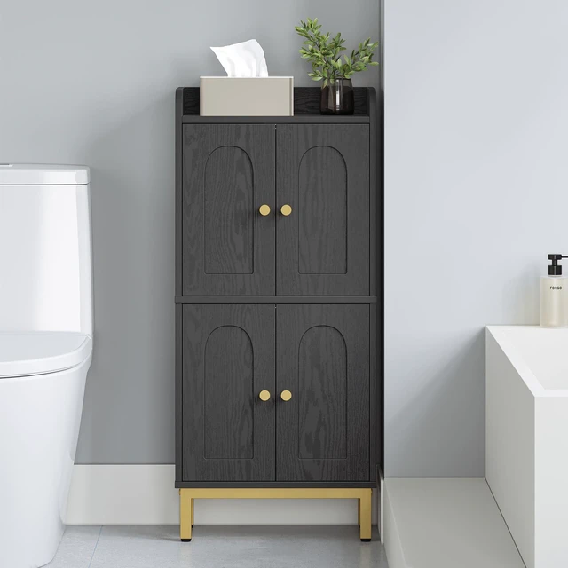 Main image of Bathroom Storage Cabinet, Small Floor Cabinet with 4 Door | Bathroom Organizers and Storage Cabinets with Adjustable Feet. Cabinets Freestanding for Living Room, Kitchen, Black