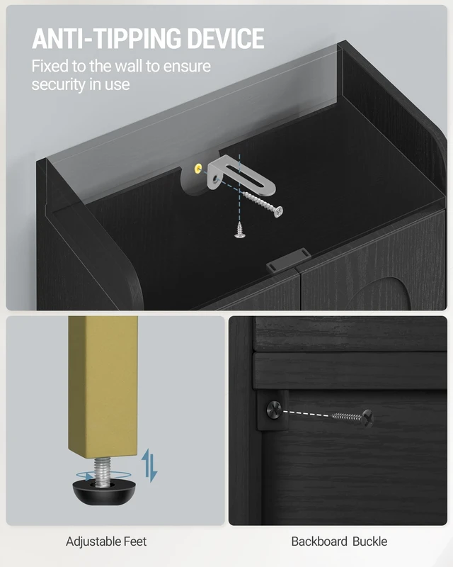 Alt view image 3 of 7 - Bathroom Storage Cabinet, Small Floor Cabinet with 4 Door | Bathroom Organizers and Storage Cabinets with Adjustable Feet. Cabinets Freestanding for Living Room, Kitchen, Black