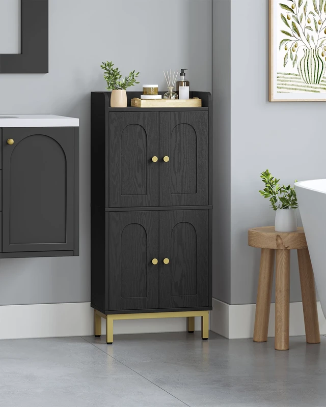 Alt view image 2 of 7 - Bathroom Storage Cabinet, Small Floor Cabinet with 4 Door | Bathroom Organizers and Storage Cabinets with Adjustable Feet. Cabinets Freestanding for Living Room, Kitchen, Black
