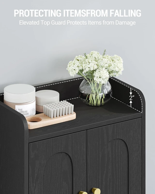 Alt view image 4 of 7 - Bathroom Storage Cabinet, Small Floor Cabinet with 4 Door | Bathroom Organizers and Storage Cabinets with Adjustable Feet. Cabinets Freestanding for Living Room, Kitchen, Black
