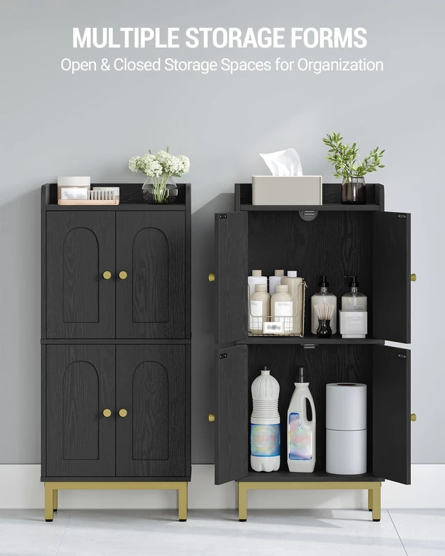 Alt view image 5 of 7 - Bathroom Storage Cabinet, Small Floor Cabinet with 4 Door | Bathroom Organizers and Storage Cabinets with Adjustable Feet. Cabinets Freestanding for Living Room, Kitchen, Black