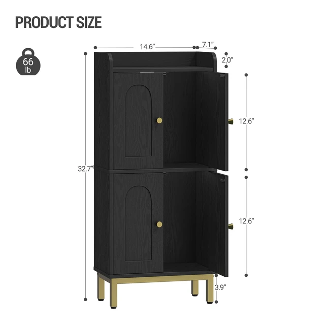Alt view image 6 of 7 - Bathroom Storage Cabinet, Small Floor Cabinet with 4 Door | Bathroom Organizers and Storage Cabinets with Adjustable Feet. Cabinets Freestanding for Living Room, Kitchen, Black