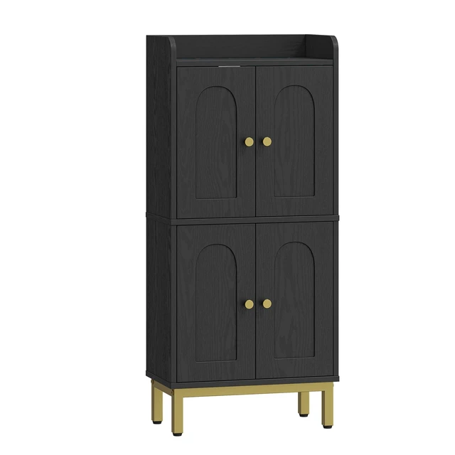 Alt view image 7 of 7 - Bathroom Storage Cabinet, Small Floor Cabinet with 4 Door | Bathroom Organizers and Storage Cabinets with Adjustable Feet. Cabinets Freestanding for Living Room, Kitchen, Black