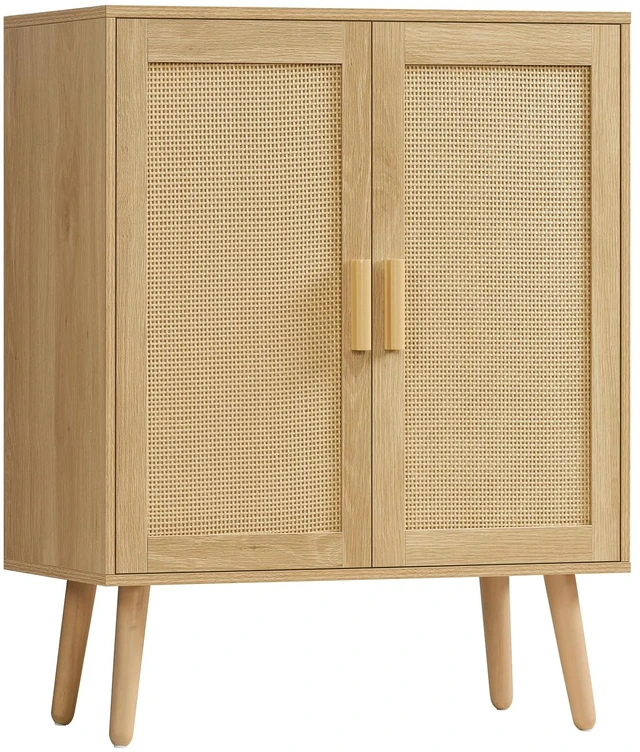 Main image of Storage Cabinet with 2 Shelves, Rattan Cabinet with 2 Doors, Sideboard Buffet Cabinets with Storage for Living Room, Dining Room, Entryway, Natural