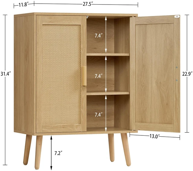 Alt view image 3 of 7 - Storage Cabinet with 2 Shelves, Rattan Cabinet with 2 Doors, Sideboard Buffet Cabinets with Storage for Living Room, Dining Room, Entryway, Natural
