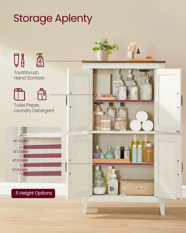 Alt view image 2 of 5 - Farmhouse Storage Cabinet with 4 Barn Doors, Adjustable Shelves | Freestanding Kitchen Pantry, Bathroom Floor Cabinet, Dining Room, Living Room, Rustic White, LIRY Collection UBBK773W01