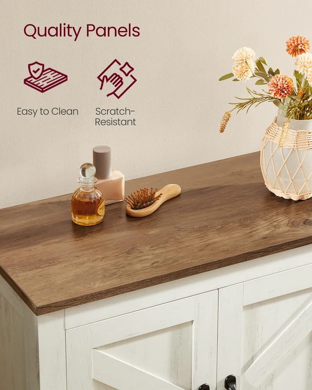 Alt view image 3 of 5 - Farmhouse Storage Cabinet with 4 Barn Doors, Adjustable Shelves | Freestanding Kitchen Pantry, Bathroom Floor Cabinet, Dining Room, Living Room, Rustic White, LIRY Collection UBBK773W01
