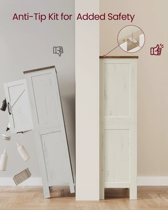 Alt view image 5 of 5 - Farmhouse Storage Cabinet with 4 Barn Doors, Adjustable Shelves | Freestanding Kitchen Pantry, Bathroom Floor Cabinet, Dining Room, Living Room, Rustic White, LIRY Collection UBBK773W01